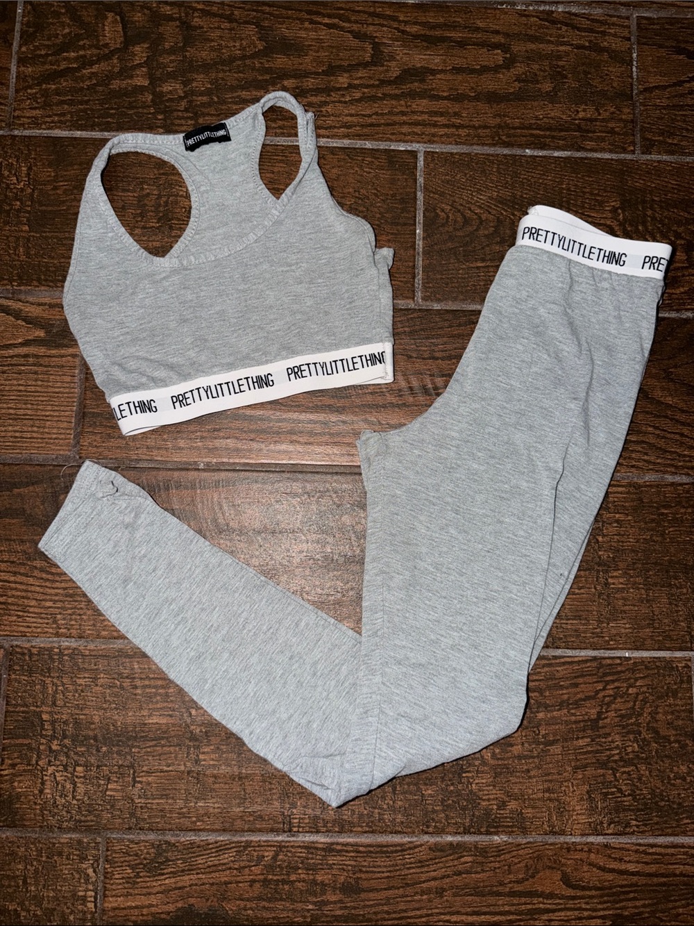 PrettyLittleThing Light Gray Seamless Sports Bra and Leggings Set